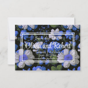 Elegant silver blue white elegant retro florals save the date