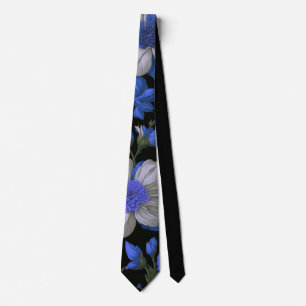 Elegant silver blue white elegant retro florals tie