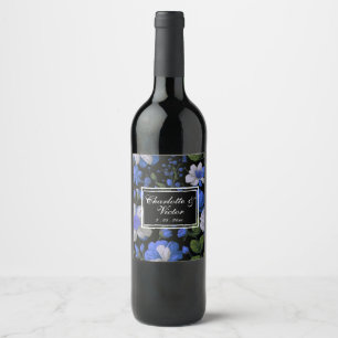 Elegant silver blue white elegant retro florals wine label