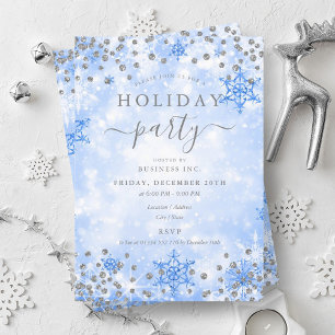 Elegant Silver Blue Xmas Winter Company Holiday  Invitation