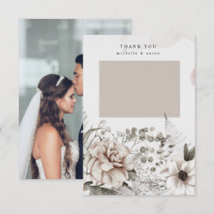 elegant silver blush floral photo thank you card