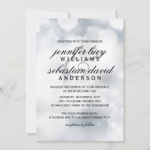Elegant Silver Bokeh Light Chic Wedding Invitation