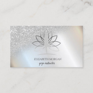 Elegant Silver Bokeh Women Silhouette Lotus Business Card