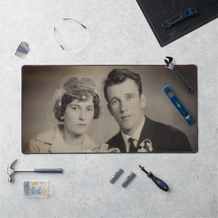 Elegant silver border frame custom photo desk mat