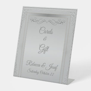 Elegant silver border frame custom photo pedestal sign