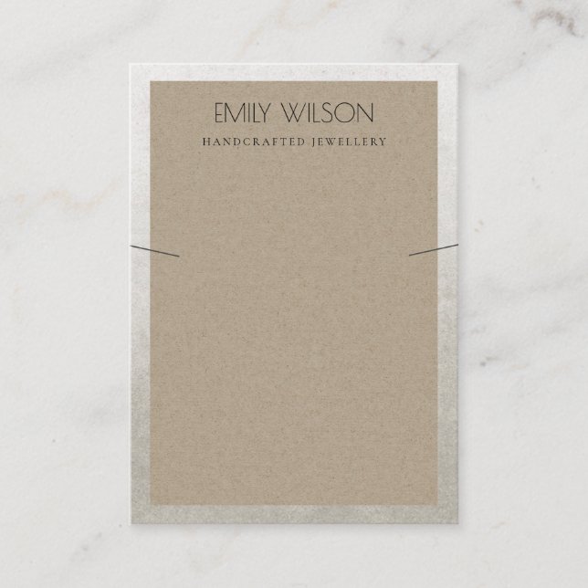 ELEGANT SILVER BORDER RUST KRAFT NECKLACE DISPLAY BUSINESS CARD (Front)