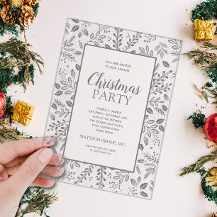 Elegant Silver Botanicals Christmas Party Acrylic Invitations