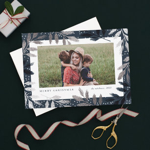 Elegant Silver Branches 3 Photo Christmas Holiday Card