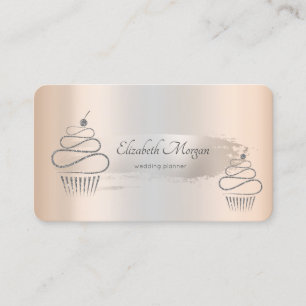 Elegant Silver Brush Stroke,Glitter Cupcakes  Business Card