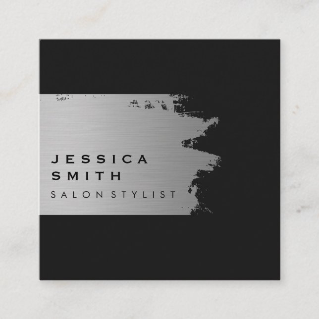 Elegant Silver Brushed Square Business Card (Front)