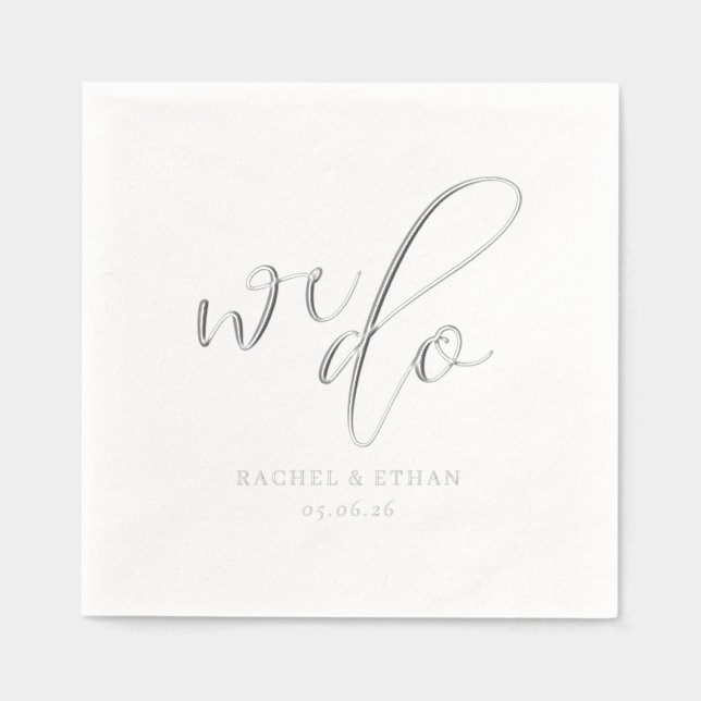 Elegant Silver Calligraphy Foil Napkins (Front)