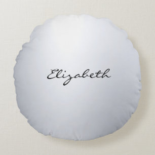 Elegant Silver Calligraphy Name Script Modern Top Round Cushion