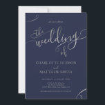 Elegant Silver Calligraphy Navy Wedding Invitation<br><div class="desc">Featuring stylish calligraphy,  this silver and navy blue wedding invitation can be easily personalised with all the information about your special wedding day.</div>