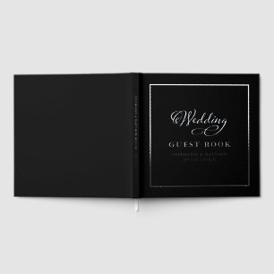 Elegant Silver Calligraphy Wedding Black Keepsake Guest Book