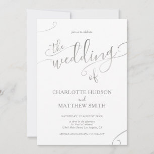 Elegant Silver Calligraphy Wedding Invitation