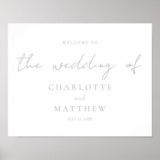 Elegant Silver Calligraphy Welcome Wedding Poster (Front)