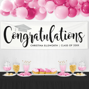 Elegant Silver Cap Congratulations Graduate Banner
