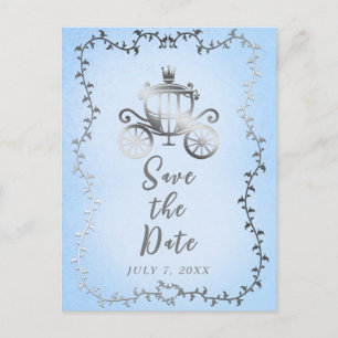 Elegant Silver Carriage Storybook Save the Date  Announcement Postcard