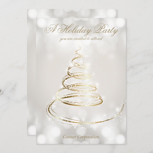 Elegant Silver Champagne Company Holiday Party Invitation (Front/Back)
