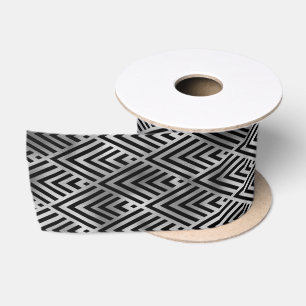 Elegant Silver Chevron Diamond Art Deco Pattern Satin Ribbon
