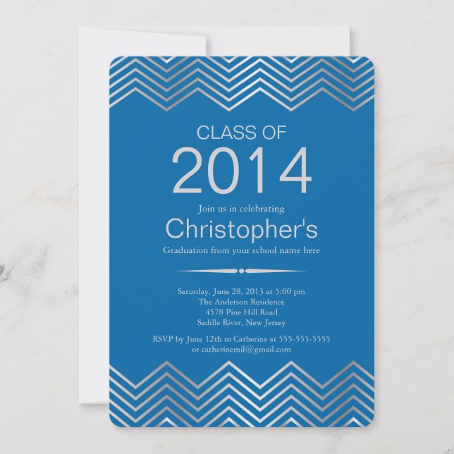 Elegant Silver Chevron Graduation Party Invitation (Front)