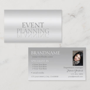 Elegant Silver Chic Mirror Font with Photo Stylish Business Card