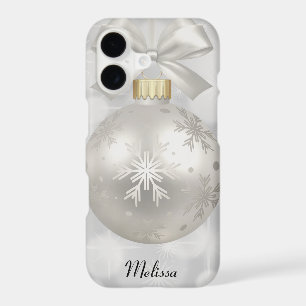 Elegant Silver Christmas Ball on Bokeh Lights