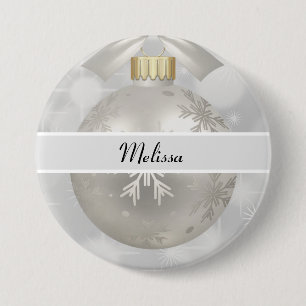 Elegant Silver Christmas Ball on Bokeh Lights 7.5 Cm Round Badge