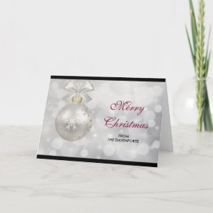 Elegant Silver Christmas Ball on Bokeh Lights Card