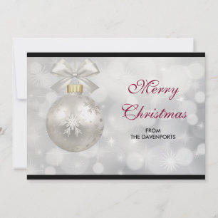Elegant Silver Christmas Ball on Bokeh Lights Holiday Card