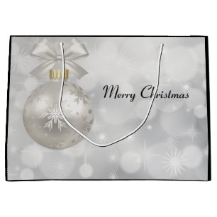 Elegant Silver Christmas Ball on Bokeh Lights Large Gift Bag