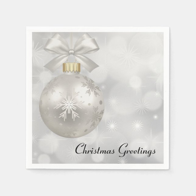 Elegant Silver Christmas Ball on Bokeh Lights Napkin (Front)