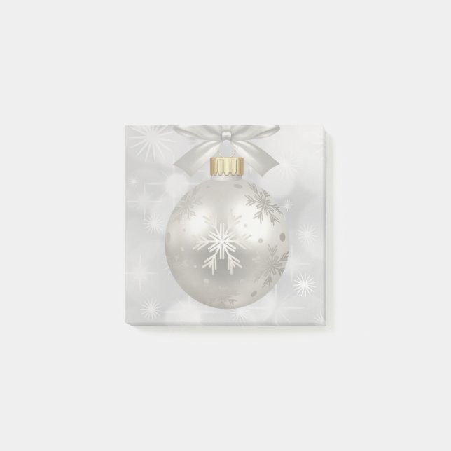Elegant Silver Christmas Ball on Bokeh Lights Post-it Notes (Front)