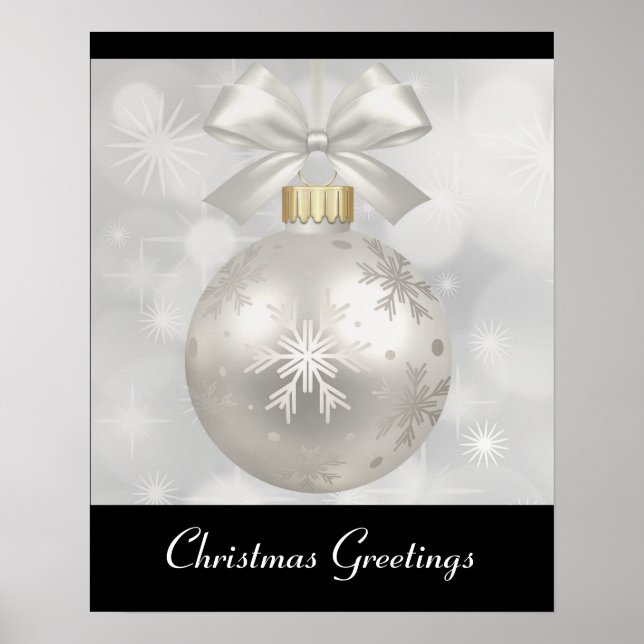 Elegant Silver Christmas Ball on Bokeh Lights Poster (Front)