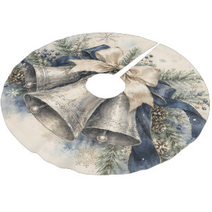Elegant Silver Christmas Bells Watercolor Brushed Polyester Tree Skirt