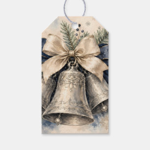 Elegant Silver Christmas Bells Watercolor Gift Tags