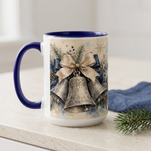 Elegant Silver Christmas Bells Watercolor Mug