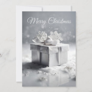 Elegant Silver Christmas Gift Box with Snowflakes  Holiday Card
