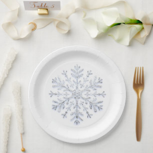 Elegant silver  Christmas snowflake Paper Plate