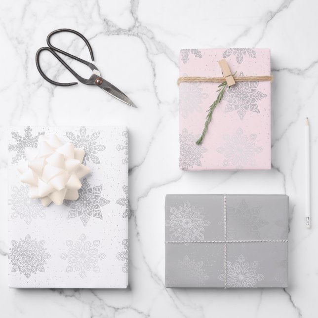 Elegant Silver Christmas Snowflake Pattern   Wrapping Paper Sheet (Front)