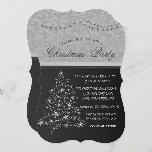 Elegant Silver Christmas Tree,Christmas Party Invitation (Front/Back)
