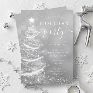 Elegant Silver Christmas Tree Company Holiday Invitation