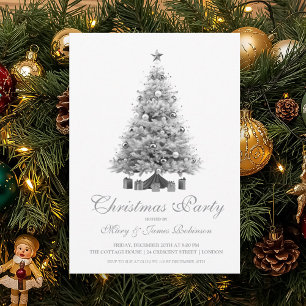 Elegant Silver Christmas Tree Holiday Party  Invitation