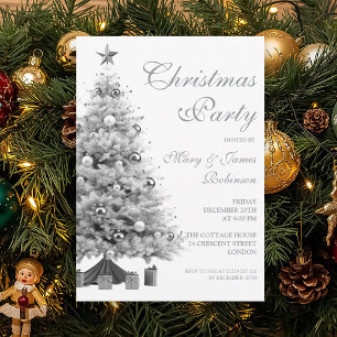 Elegant Silver Christmas Tree Holiday Party Invitation