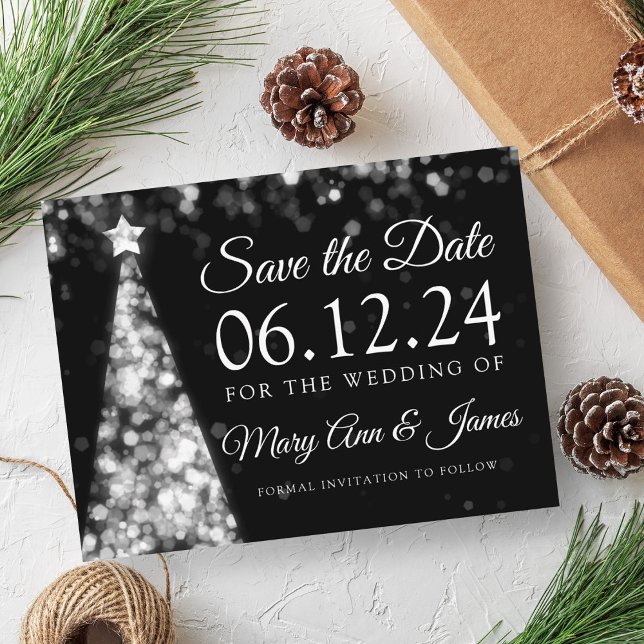 Elegant Silver Christmas Wedding Save The Date Announcement Postcard (Elegant Silver Christmas Wedding Save The Date Announcement Postcard)