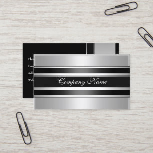 Elegant Silver Chrome Metal Black Business Card