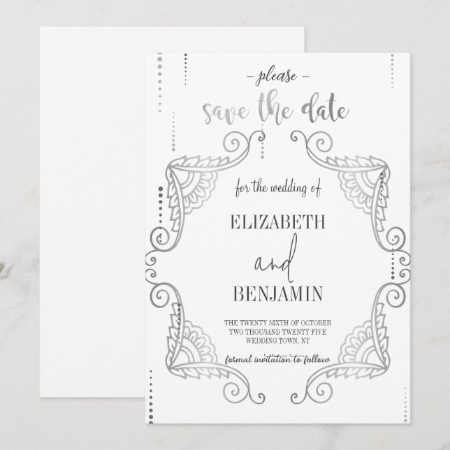 Elegant silver classy minimalist save the date (Front/Back)