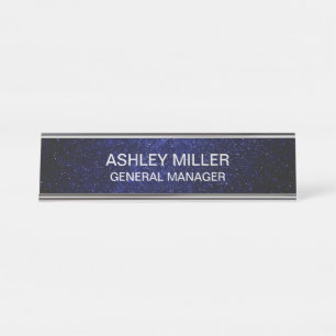 Elegant Silver Colour Text on Galaxy Blue Desk Name Plate