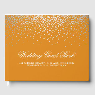 Elegant Silver Confetti Dots Orange Wedding Guest Book