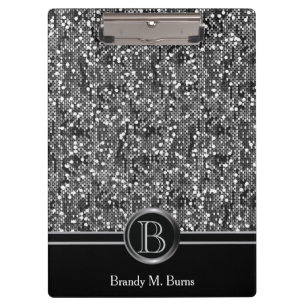 Elegant Silver Confetti Glitter Print Clipboard
